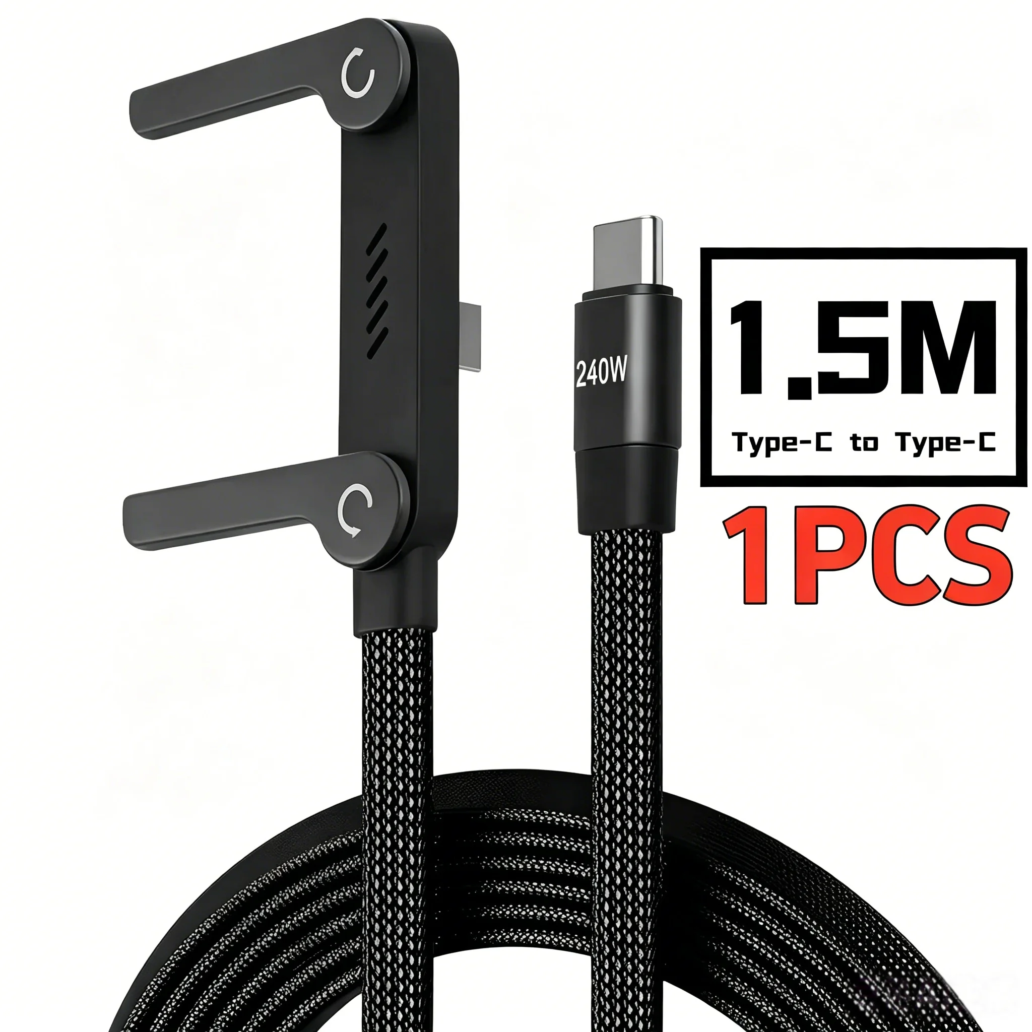 Câble USB-C 240W 1,5 m avec support téléphone intégré 360° – Image 5